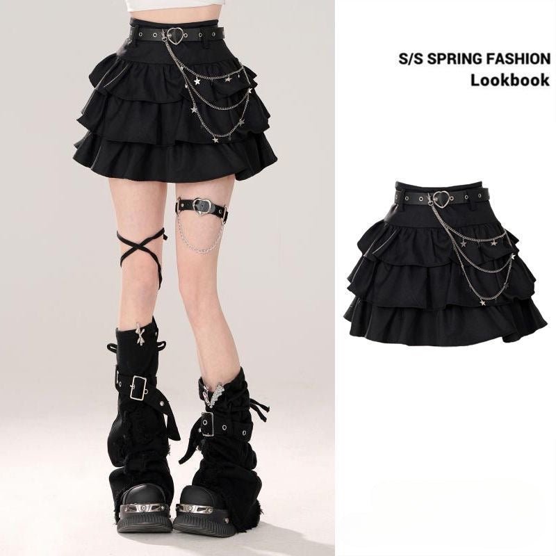 Kawaii Harajuku Mini Skirt - Vintage Lace Punk Style - HalleBeauty
